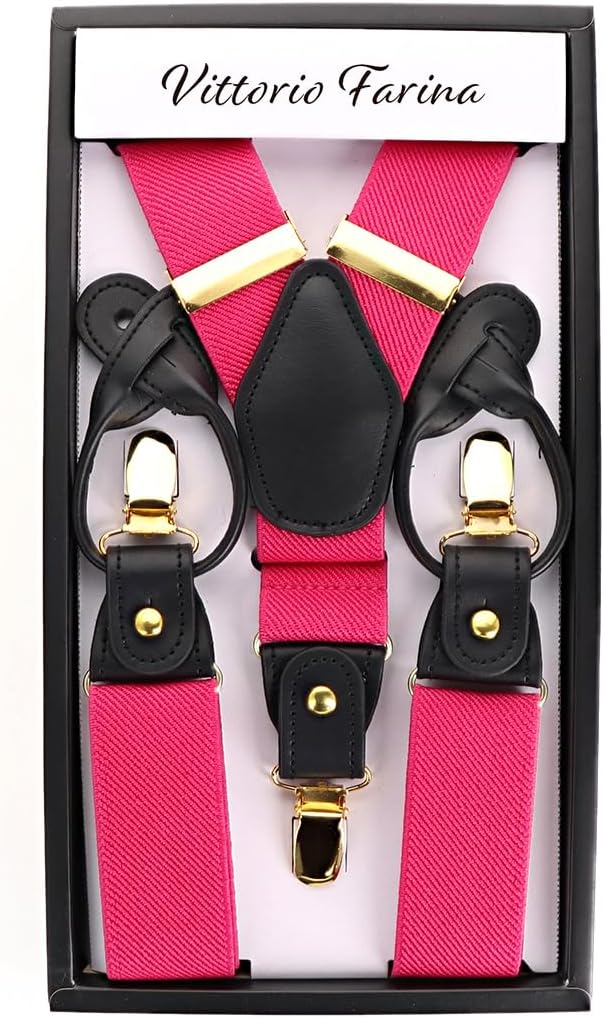 Vittorio Farina Men's Convertible Suspender in Gift Box: 70% Polyester & 30% Elastomer - Hot Pink - Suspenders - Vittorio Farina