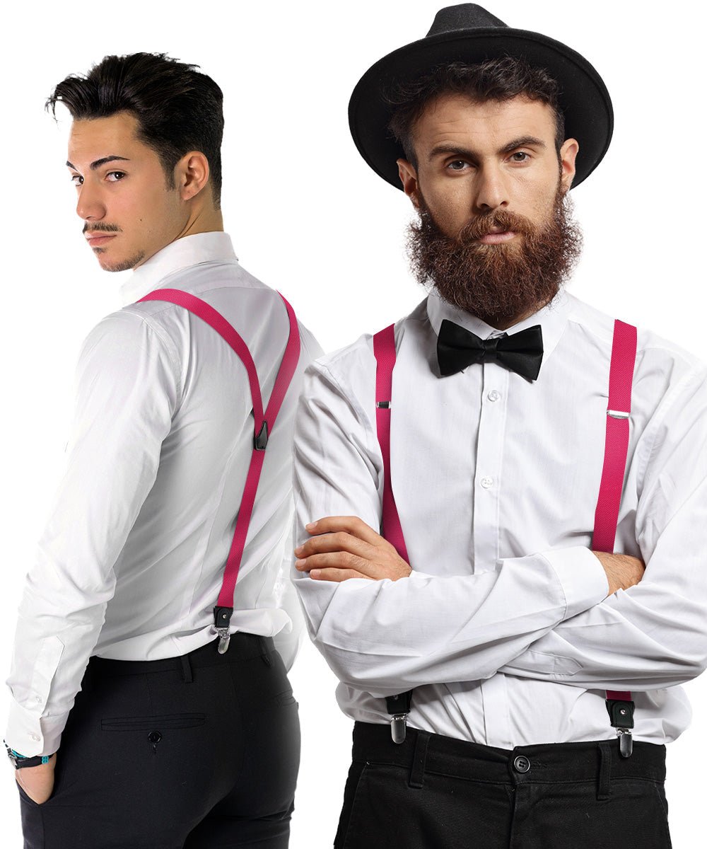 Vittorio Farina Men's Convertible Suspender in Gift Box: 70% Polyester & 30% Elastomer - Hot Pink - Suspenders - Vittorio Farina
