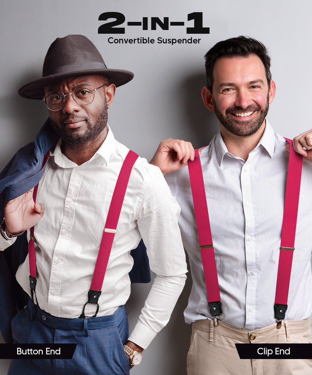 Vittorio Farina Men's Convertible Suspender in Gift Box: 70% Polyester & 30% Elastomer - Hot Pink - Suspenders - Vittorio Farina