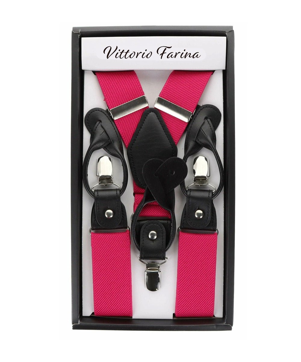 Vittorio Farina Men's Convertible Suspender in Gift Box: 70% Polyester & 30% Elastomer - Hot Pink - Suspenders - Vittorio Farina