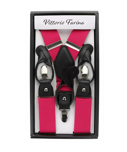 Vittorio Farina Men's Convertible Suspender in Gift Box: 70% Polyester & 30% Elastomer - Hot Pink - Suspenders - Vittorio Farina