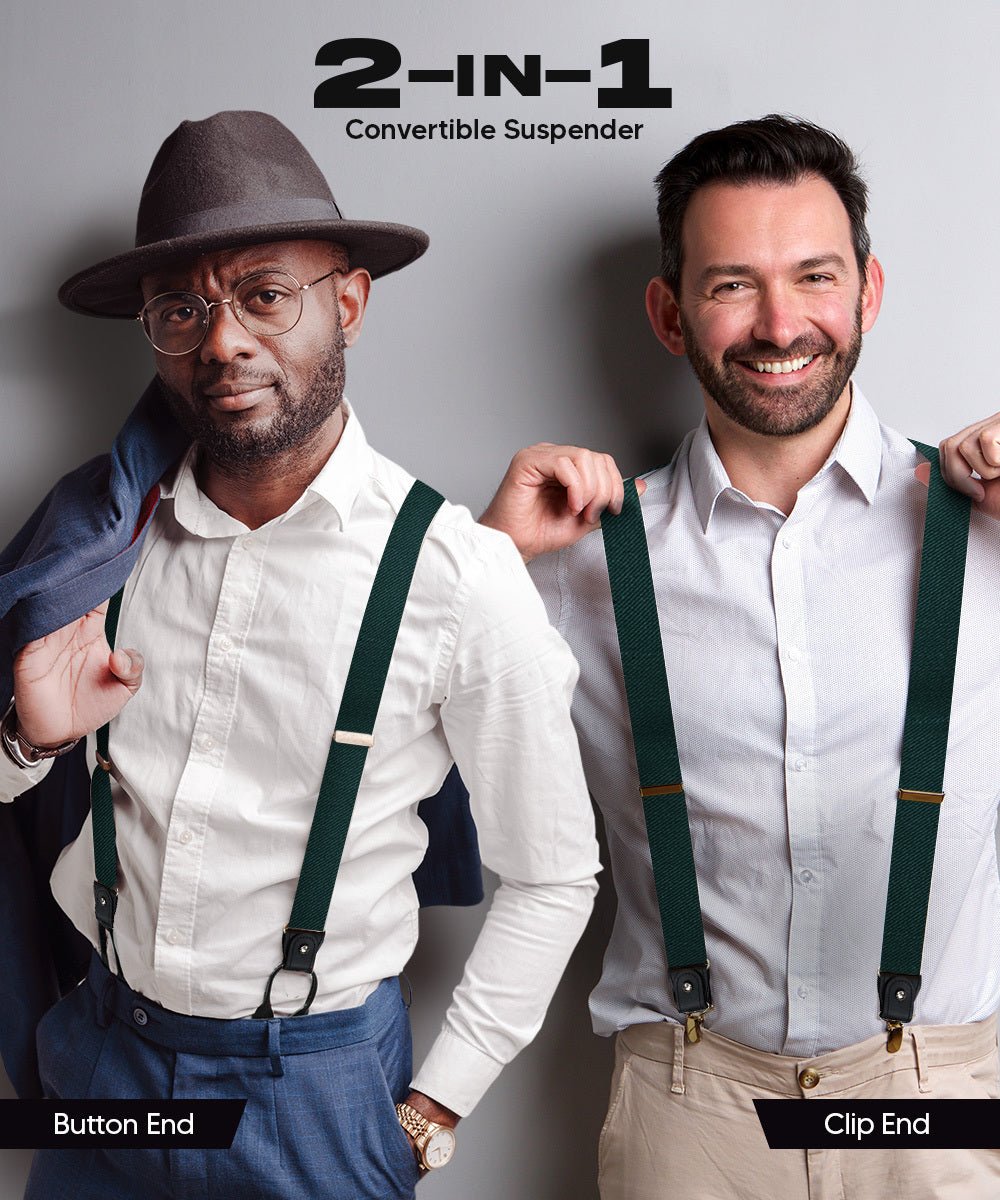 Vittorio Farina Men's Convertible Suspender in Gift Box: 70% Polyester & 30% Elastomer - Hunter Green - Suspenders - Vittorio Farina