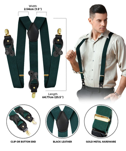 Vittorio Farina Men's Convertible Suspender in Gift Box: 70% Polyester & 30% Elastomer - Hunter Green - Suspenders - Vittorio Farina