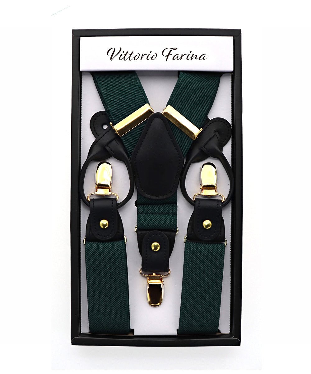 Vittorio Farina Men's Convertible Suspender in Gift Box: 70% Polyester & 30% Elastomer - Hunter Green - Suspenders - Vittorio Farina