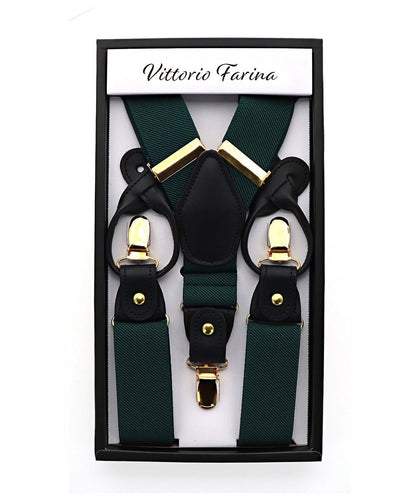 Vittorio Farina Men's Convertible Suspender in Gift Box: 70% Polyester & 30% Elastomer - Hunter Green - Suspenders - Vittorio Farina