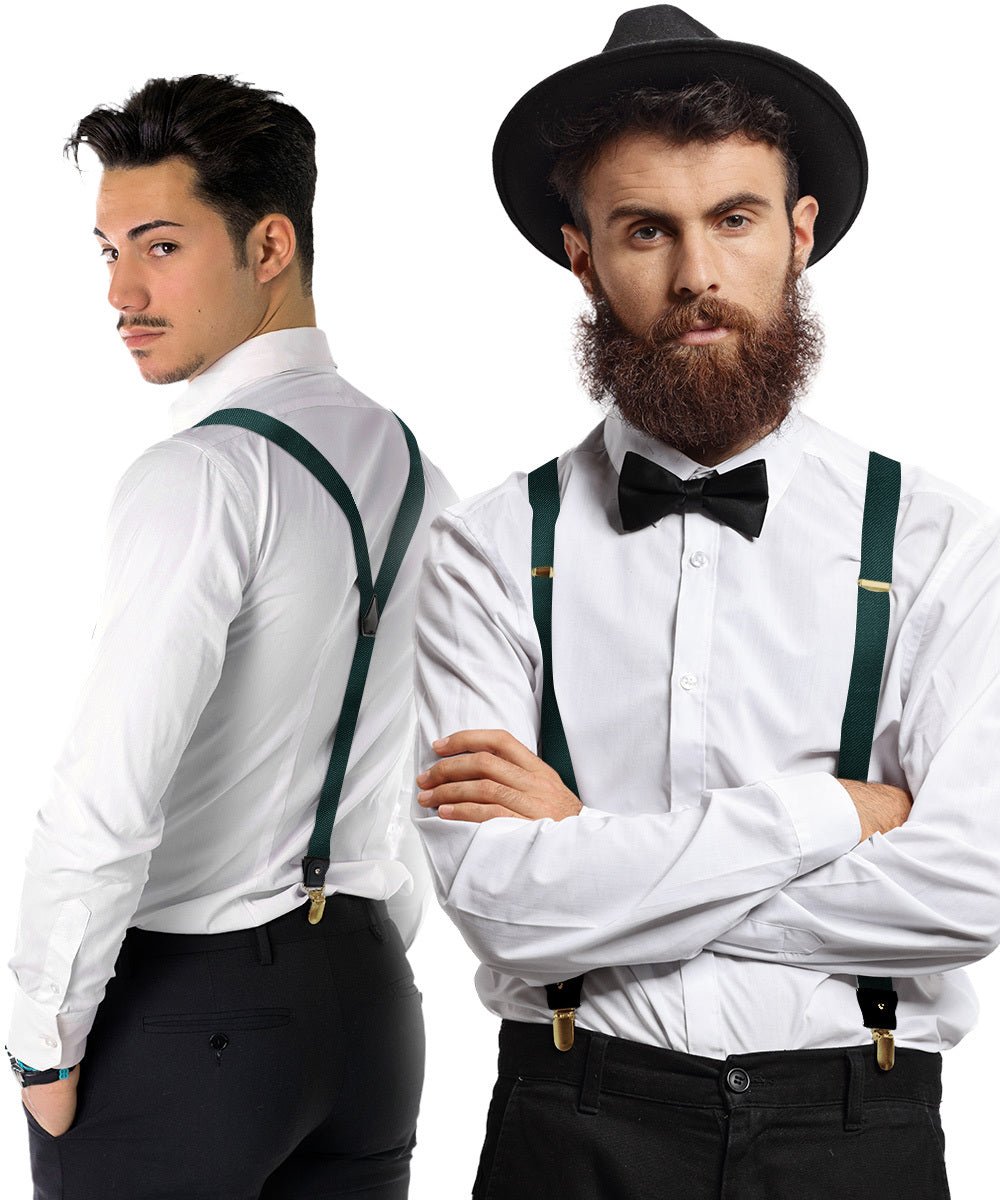 Vittorio Farina Men's Convertible Suspender in Gift Box: 70% Polyester & 30% Elastomer - Hunter Green - Suspenders - Vittorio Farina