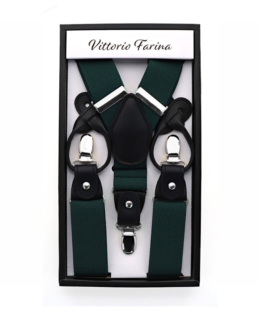 Vittorio Farina Men's Convertible Suspender in Gift Box: 70% Polyester & 30% Elastomer - Hunter Green - Suspenders - Vittorio Farina