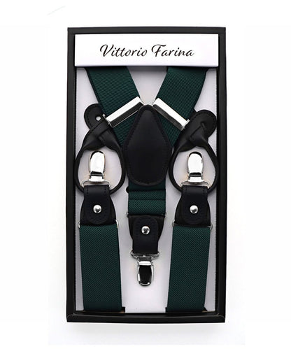 Vittorio Farina Men's Convertible Suspender in Gift Box: 70% Polyester & 30% Elastomer - Hunter Green - Suspenders - Vittorio Farina