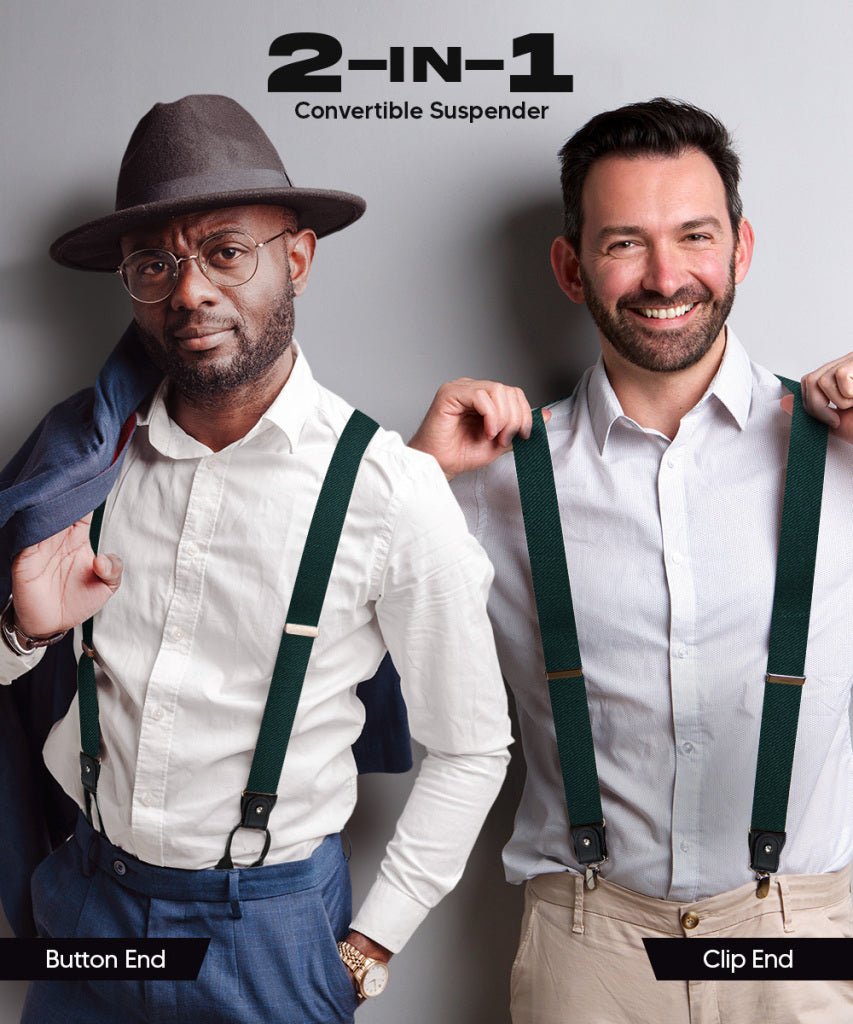 Vittorio Farina Men's Convertible Suspender in Gift Box: 70% Polyester & 30% Elastomer - Hunter Green - Suspenders - Vittorio Farina
