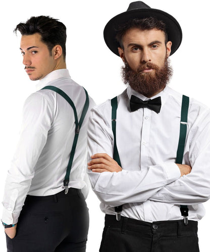 Vittorio Farina Men's Convertible Suspender in Gift Box: 70% Polyester & 30% Elastomer - Hunter Green - Suspenders - Vittorio Farina