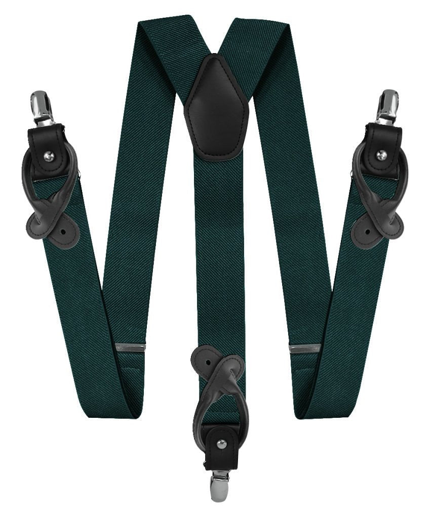 Vittorio Farina Men's Convertible Suspender in Gift Box: 70% Polyester & 30% Elastomer - Hunter Green - Suspenders - Vittorio Farina