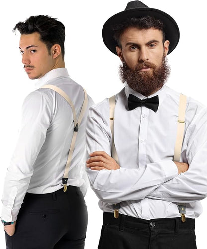 Vittorio Farina Men's Convertible Suspender in Gift Box: 70% Polyester & 30% Elastomer - Ivory - Suspenders - Vittorio Farina