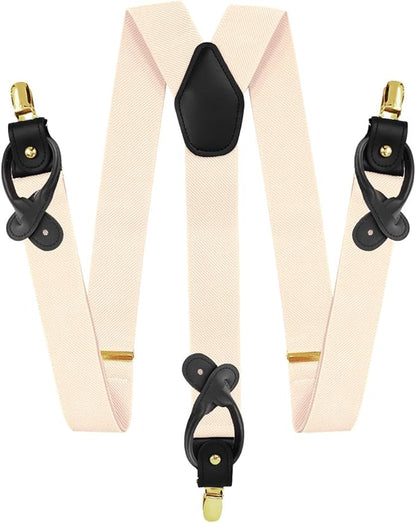 Vittorio Farina Men's Convertible Suspender in Gift Box: 70% Polyester & 30% Elastomer - Ivory - Suspenders - Vittorio Farina