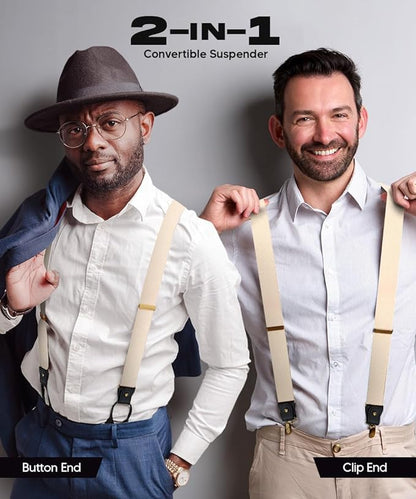 Vittorio Farina Men's Convertible Suspender in Gift Box: 70% Polyester & 30% Elastomer - Ivory - Suspenders - Vittorio Farina