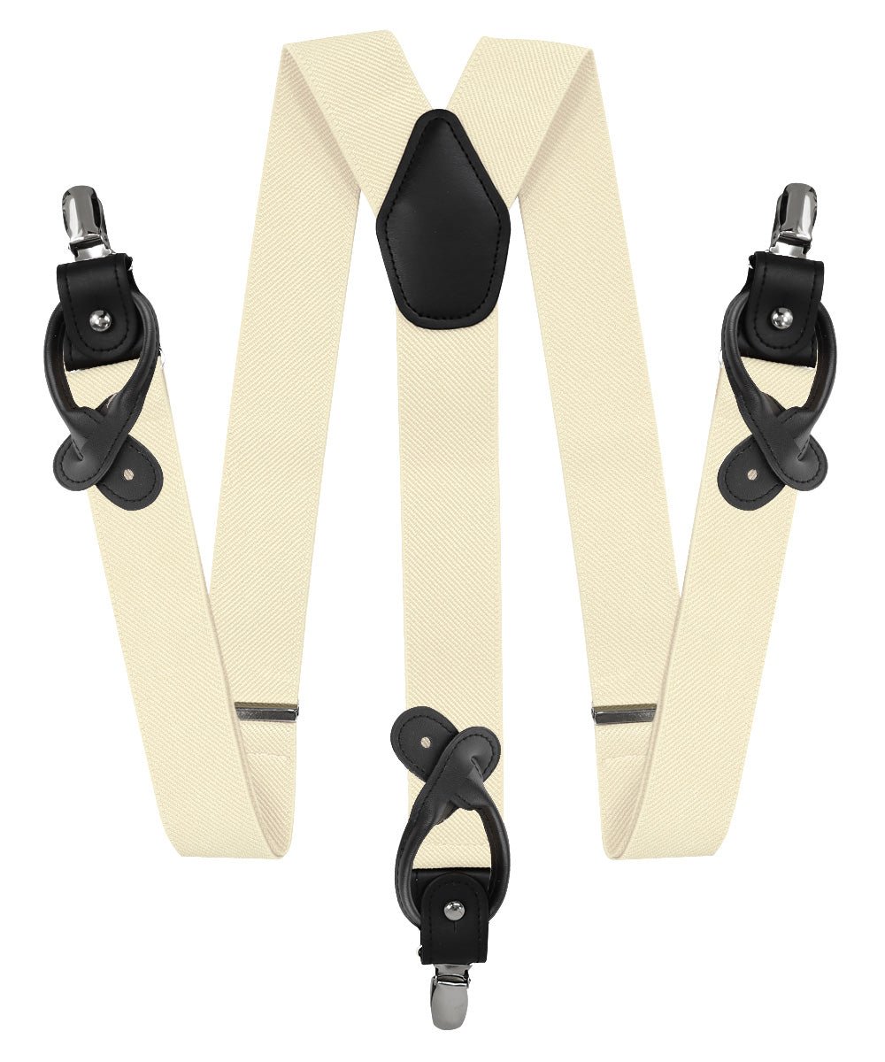 Vittorio Farina Men's Convertible Suspender in Gift Box: 70% Polyester & 30% Elastomer - Ivory - Suspenders - Vittorio Farina