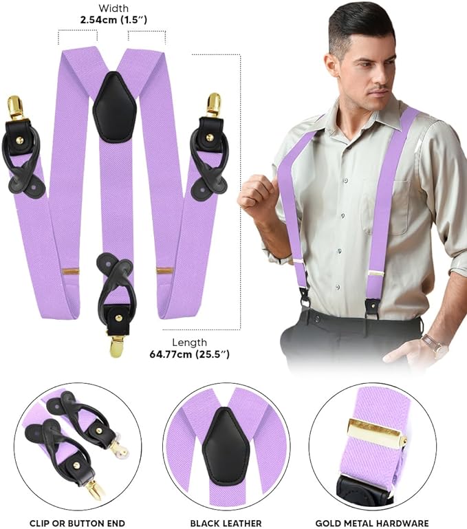 Vittorio Farina Men's Convertible Suspender in Gift Box: 70% Polyester & 30% Elastomer - Lavender - Suspenders - Vittorio Farina