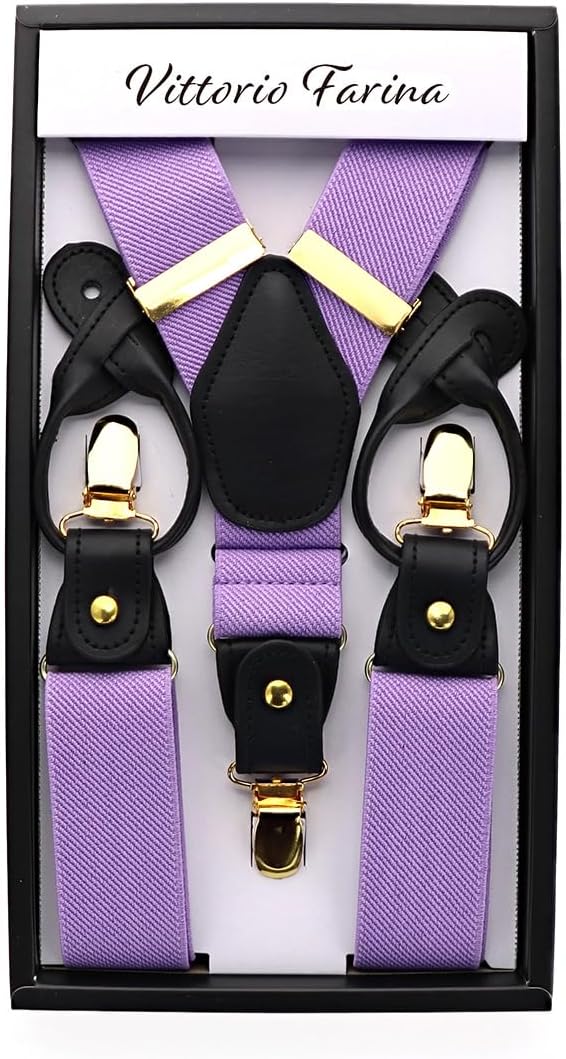 Vittorio Farina Men's Convertible Suspender in Gift Box: 70% Polyester & 30% Elastomer - Lavender - Suspenders - Vittorio Farina