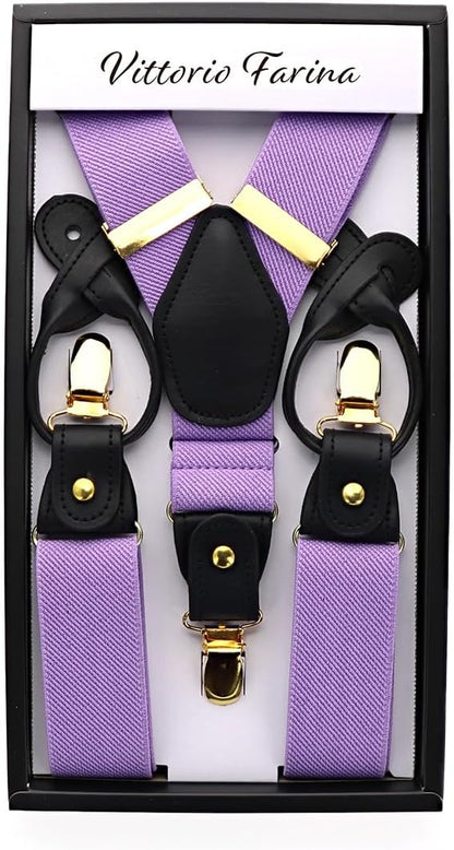 Vittorio Farina Men's Convertible Suspender in Gift Box: 70% Polyester & 30% Elastomer - Lavender - Suspenders - Vittorio Farina