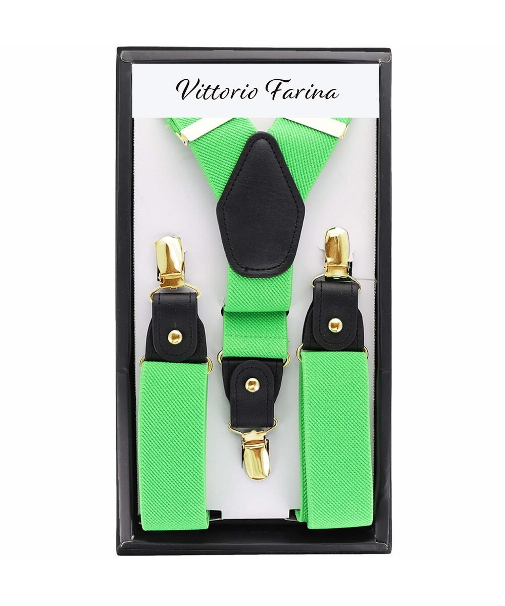 Vittorio Farina Men's Convertible Suspender in Gift Box: 70% Polyester & 30% Elastomer - Lime Green - Suspenders - Vittorio Farina