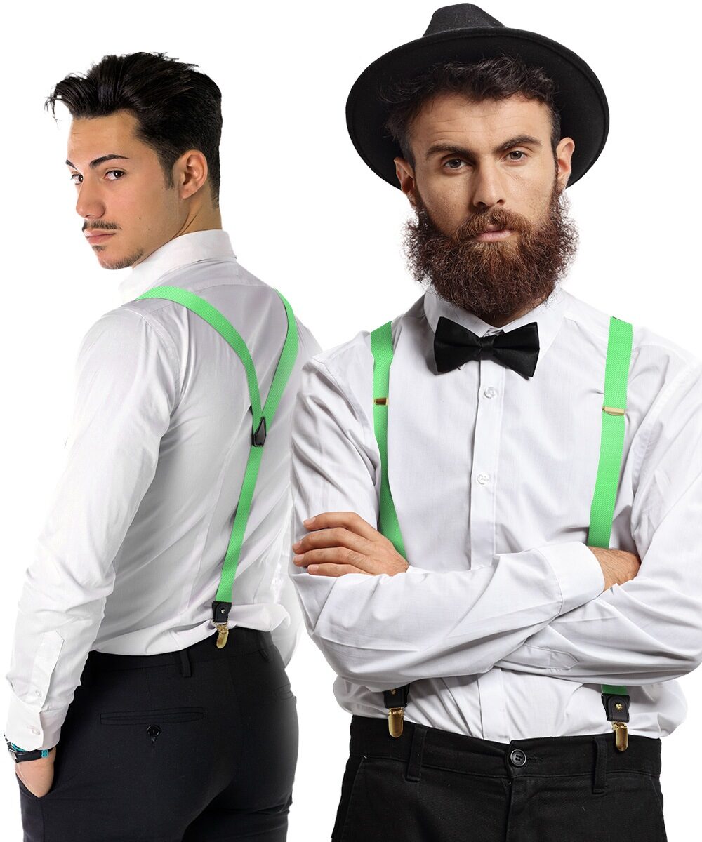 Vittorio Farina Men's Convertible Suspender in Gift Box: 70% Polyester & 30% Elastomer - Lime Green - Suspenders - Vittorio Farina