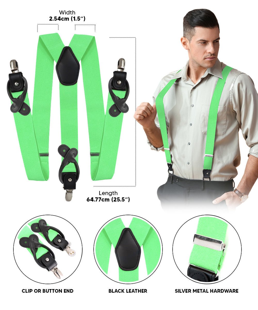 Vittorio Farina Men's Convertible Suspender in Gift Box: 70% Polyester & 30% Elastomer - Lime Green - Suspenders - Vittorio Farina