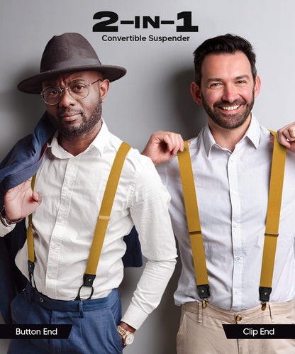 Vittorio Farina Men's Convertible Suspender in Gift Box: 70% Polyester & 30% Elastomer - Mustard Yellow - Suspenders - Vittorio Farina