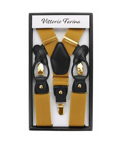 Vittorio Farina Men's Convertible Suspender in Gift Box: 70% Polyester & 30% Elastomer - Mustard Yellow - Suspenders - Vittorio Farina