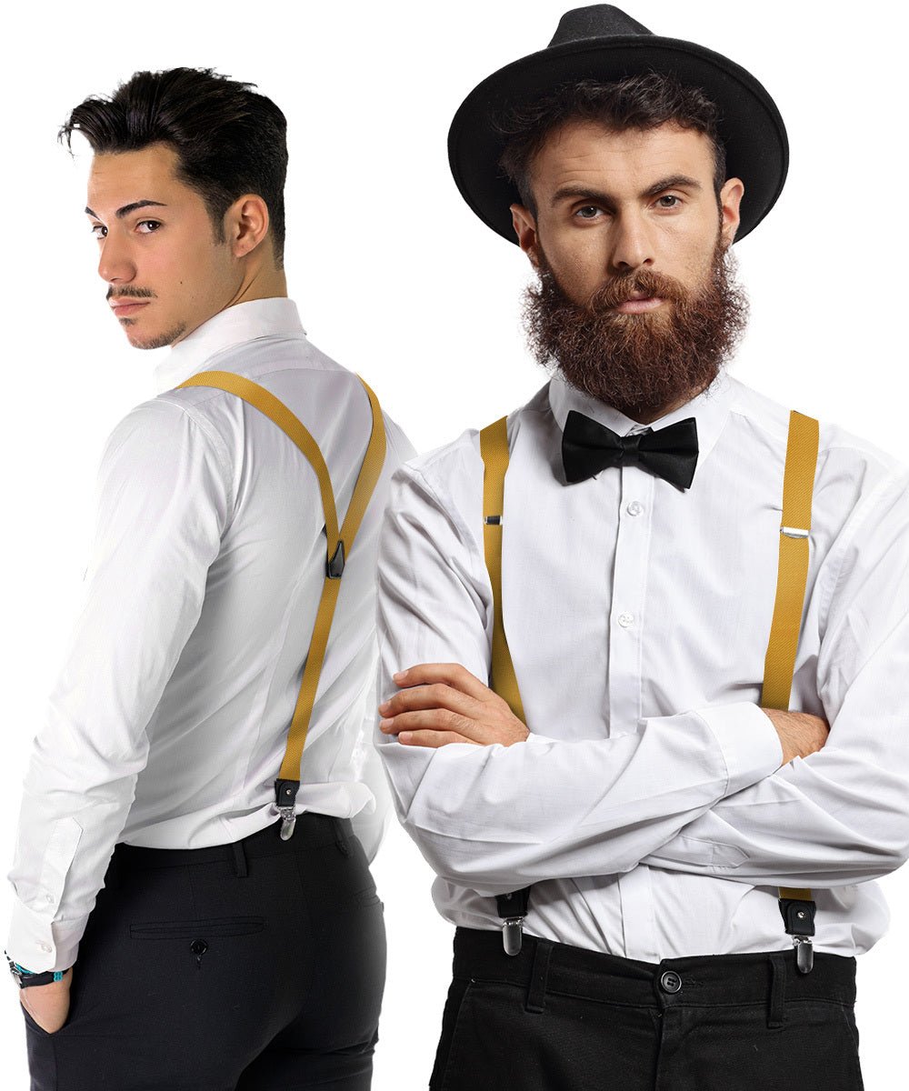 Vittorio Farina Men's Convertible Suspender in Gift Box: 70% Polyester & 30% Elastomer - Mustard Yellow - Suspenders - Vittorio Farina