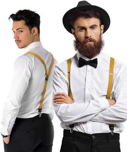 Vittorio Farina Men's Convertible Suspender in Gift Box: 70% Polyester & 30% Elastomer - Mustard Yellow - Suspenders - Vittorio Farina