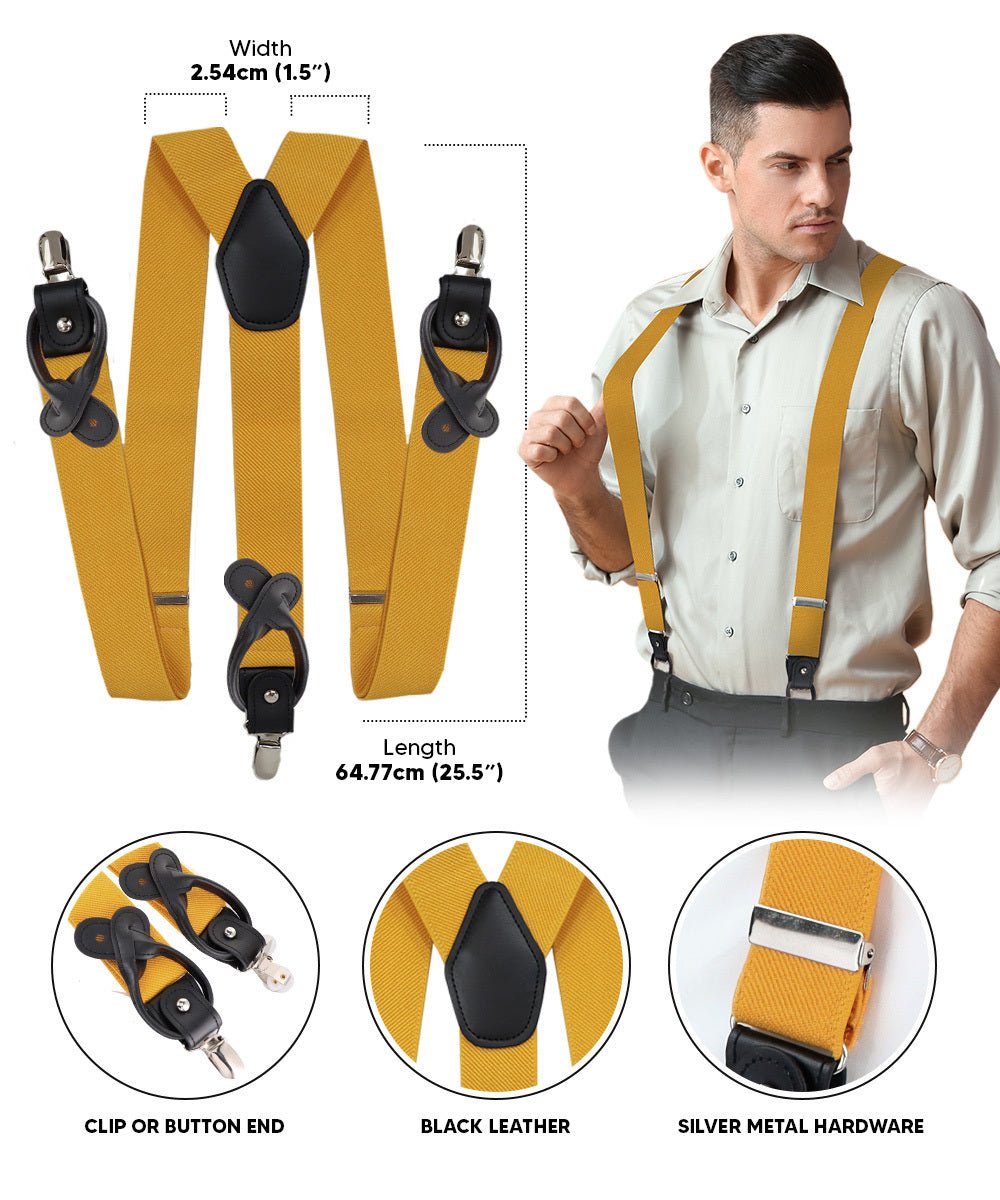 Vittorio Farina Men's Convertible Suspender in Gift Box: 70% Polyester & 30% Elastomer - Mustard Yellow - Suspenders - Vittorio Farina