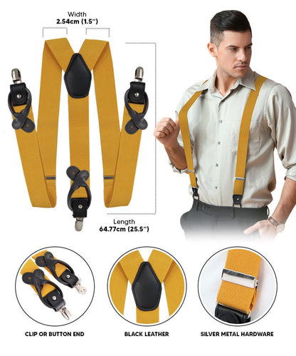 Vittorio Farina Men's Convertible Suspender in Gift Box: 70% Polyester & 30% Elastomer - Mustard Yellow - Suspenders - Vittorio Farina