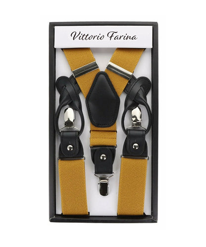 Vittorio Farina Men's Convertible Suspender in Gift Box: 70% Polyester & 30% Elastomer - Mustard Yellow - Suspenders - Vittorio Farina