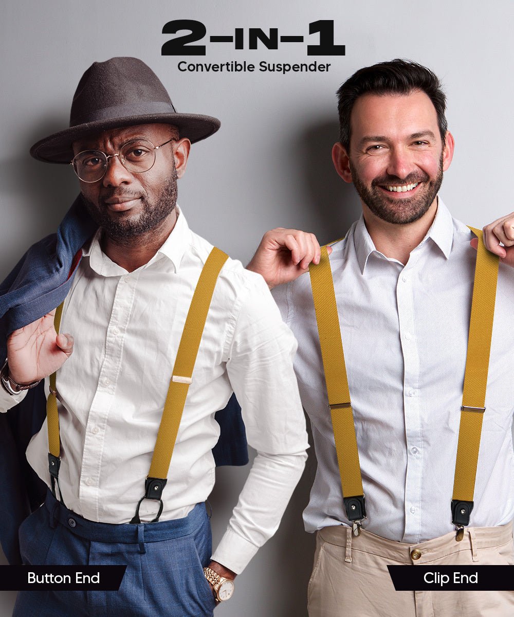 Vittorio Farina Men's Convertible Suspender in Gift Box: 70% Polyester & 30% Elastomer - Mustard Yellow - Suspenders - Vittorio Farina
