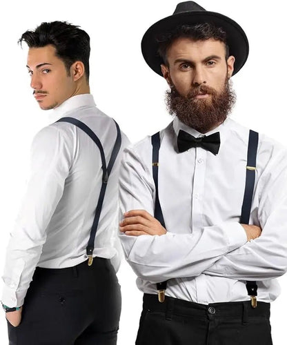 Vittorio Farina Men's Convertible Suspender in Gift Box: 70% Polyester & 30% Elastomer - Navy Blue - Suspenders - Vittorio Farina