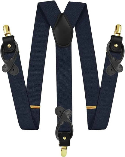 Vittorio Farina Men's Convertible Suspender in Gift Box: 70% Polyester & 30% Elastomer - Navy Blue - Suspenders - Vittorio Farina