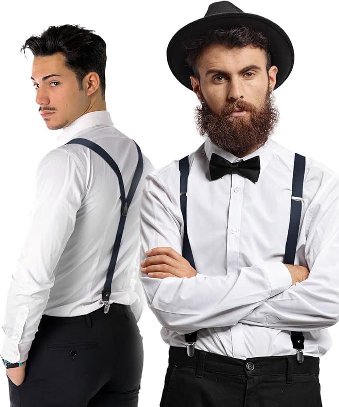 Vittorio Farina Men's Convertible Suspender in Gift Box: 70% Polyester & 30% Elastomer - Navy Blue - Suspenders - Vittorio Farina