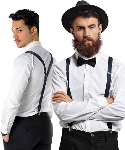 Vittorio Farina Men's Convertible Suspender in Gift Box: 70% Polyester & 30% Elastomer - Navy Blue - Suspenders - Vittorio Farina