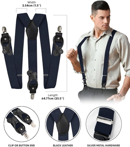 Vittorio Farina Men's Convertible Suspender in Gift Box: 70% Polyester & 30% Elastomer - Navy Blue - Suspenders - Vittorio Farina
