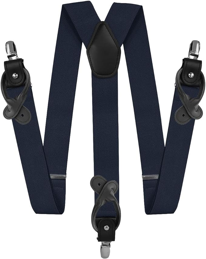 Vittorio Farina Men's Convertible Suspender in Gift Box: 70% Polyester & 30% Elastomer - Navy Blue - Suspenders - Vittorio Farina