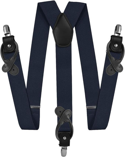 Vittorio Farina Men's Convertible Suspender in Gift Box: 70% Polyester & 30% Elastomer - Navy Blue - Suspenders - Vittorio Farina