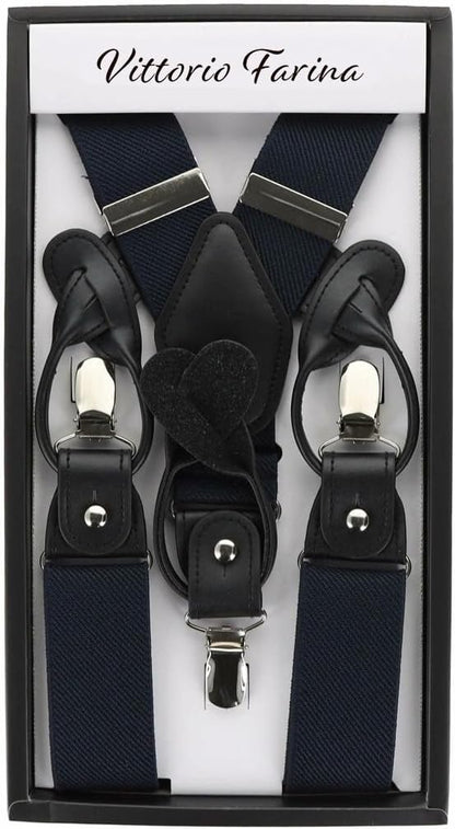 Vittorio Farina Men's Convertible Suspender in Gift Box: 70% Polyester & 30% Elastomer - Navy Blue - Suspenders - Vittorio Farina