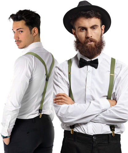 Vittorio Farina Men's Convertible Suspender in Gift Box: 70% Polyester & 30% Elastomer - Olive Green - Suspenders - Vittorio Farina