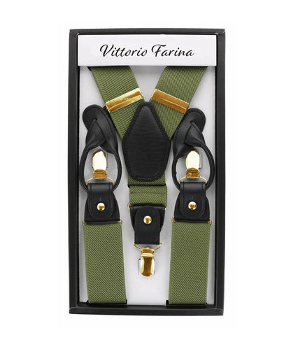 Vittorio Farina Men's Convertible Suspender in Gift Box: 70% Polyester & 30% Elastomer - Olive Green - Suspenders - Vittorio Farina