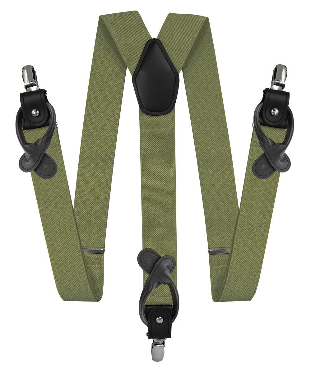 Vittorio Farina Men's Convertible Suspender in Gift Box: 70% Polyester & 30% Elastomer - Olive Green - Suspenders - Vittorio Farina