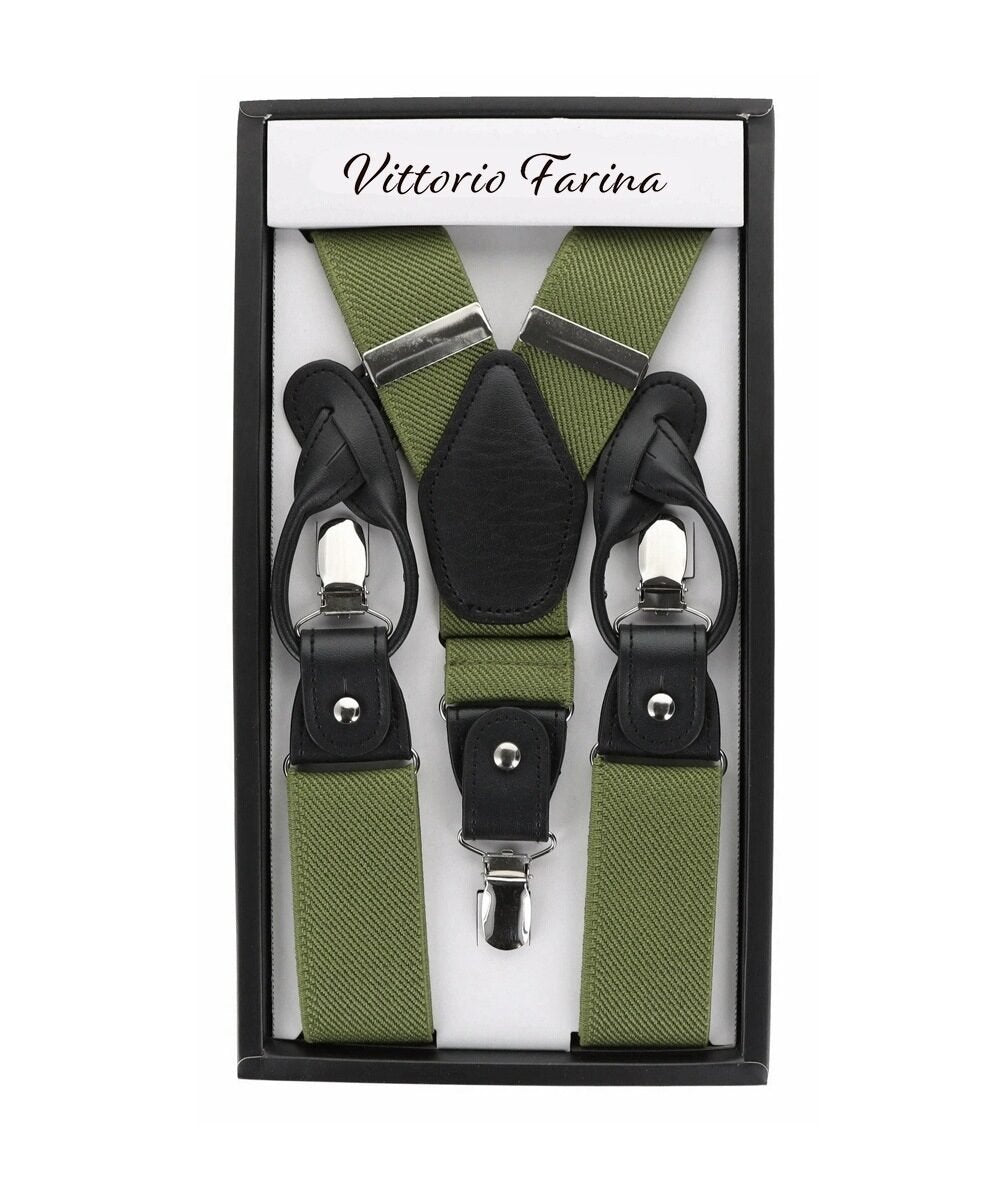 Vittorio Farina Men's Convertible Suspender in Gift Box: 70% Polyester & 30% Elastomer - Olive Green - Suspenders - Vittorio Farina