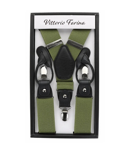 Vittorio Farina Men's Convertible Suspender in Gift Box: 70% Polyester & 30% Elastomer - Olive Green - Suspenders - Vittorio Farina