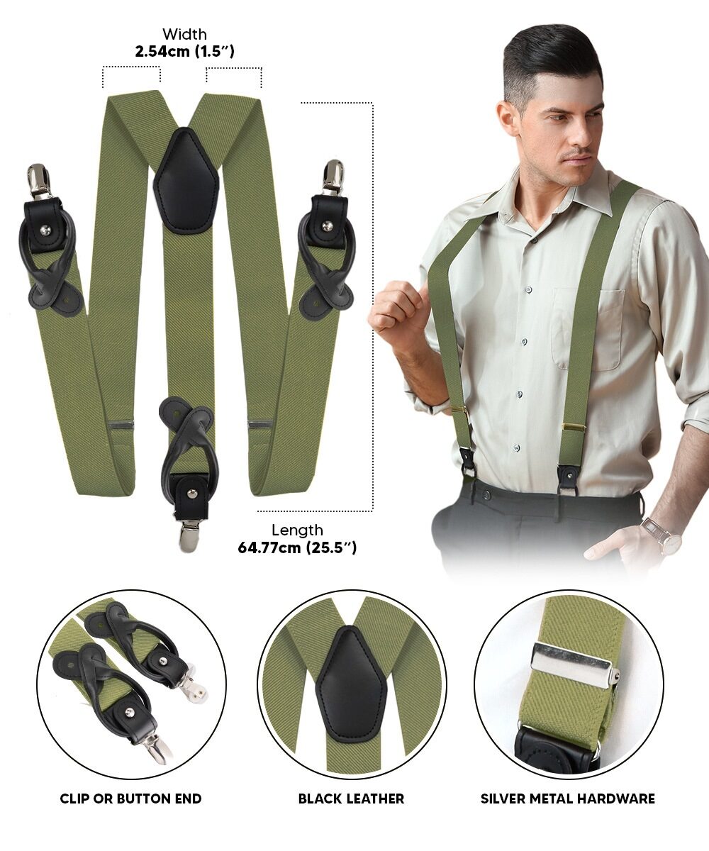 Vittorio Farina Men's Convertible Suspender in Gift Box: 70% Polyester & 30% Elastomer - Olive Green - Suspenders - Vittorio Farina