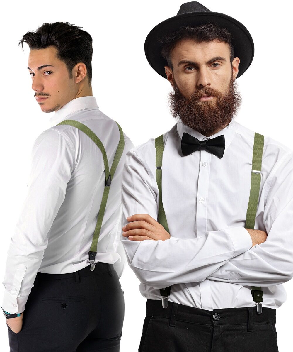 Vittorio Farina Men's Convertible Suspender in Gift Box: 70% Polyester & 30% Elastomer - Olive Green - Suspenders - Vittorio Farina