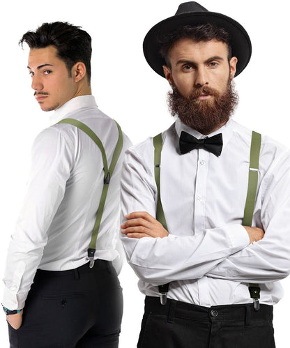 Vittorio Farina Men's Convertible Suspender in Gift Box: 70% Polyester & 30% Elastomer - Olive Green - Suspenders - Vittorio Farina