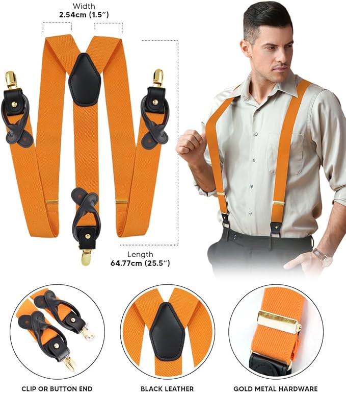 Vittorio Farina Men's Convertible Suspender in Gift Box: 70% Polyester & 30% Elastomer - Orange - Suspenders - Vittorio Farina